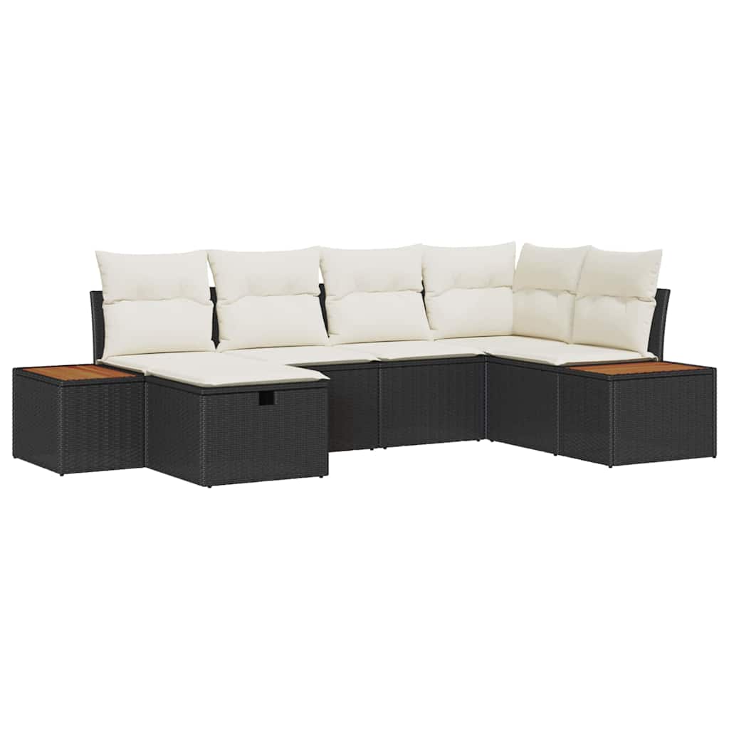 Garten-Sofa-Set mit Kissen 6 pcs Schwarz Poly Rattan